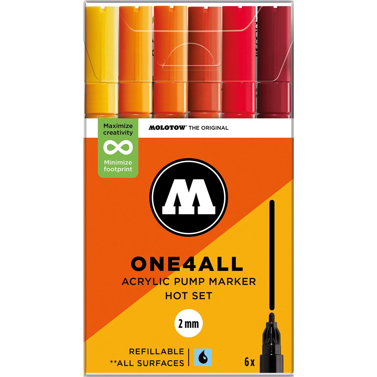 Molotow ONE4ALL Acrylic Paint Marker Character 6-Color Set, 2mm, Assorted Colors, 1 Set Each